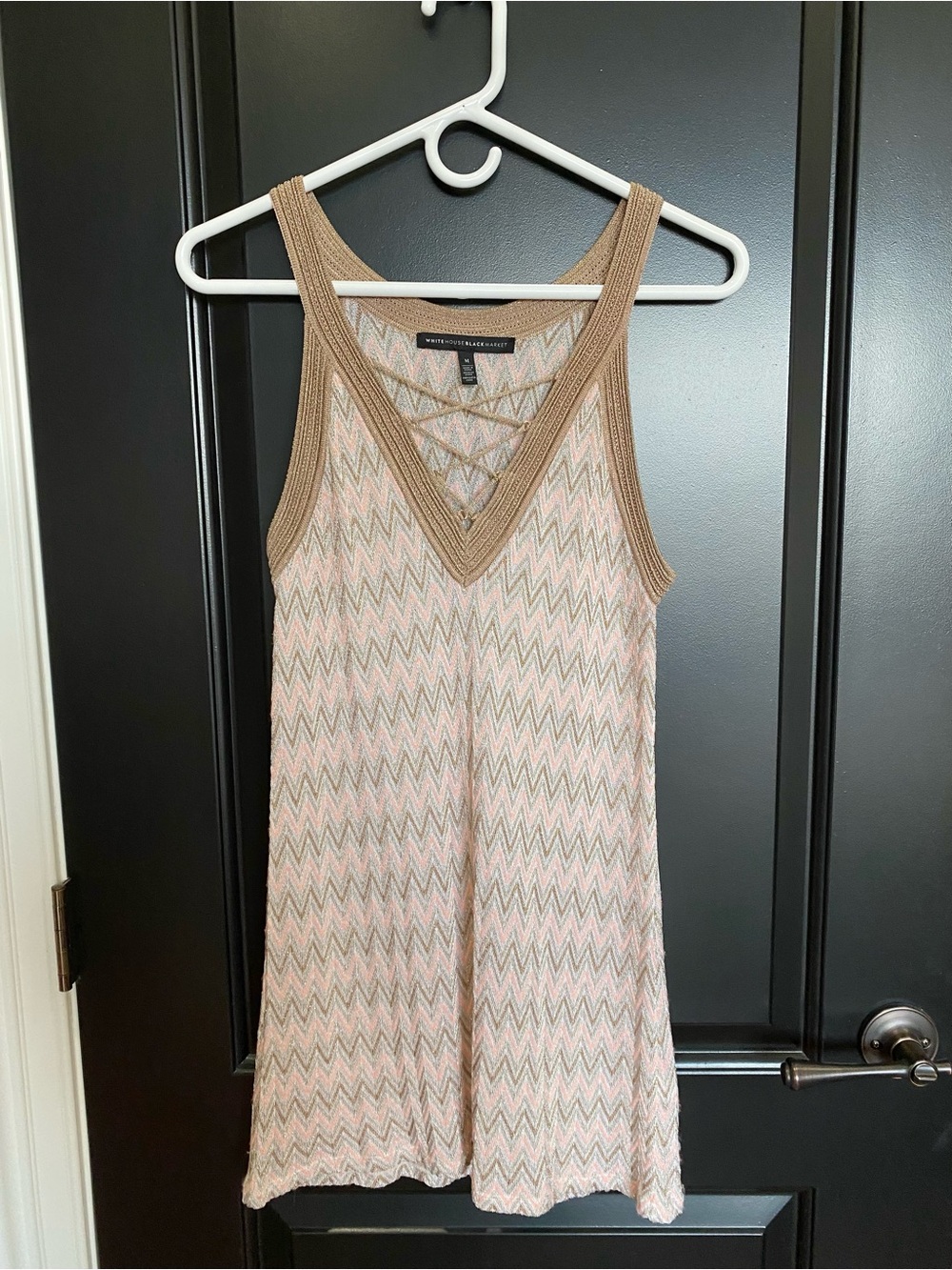 White House Black Market Pink and Gold Chevron Knit Tank